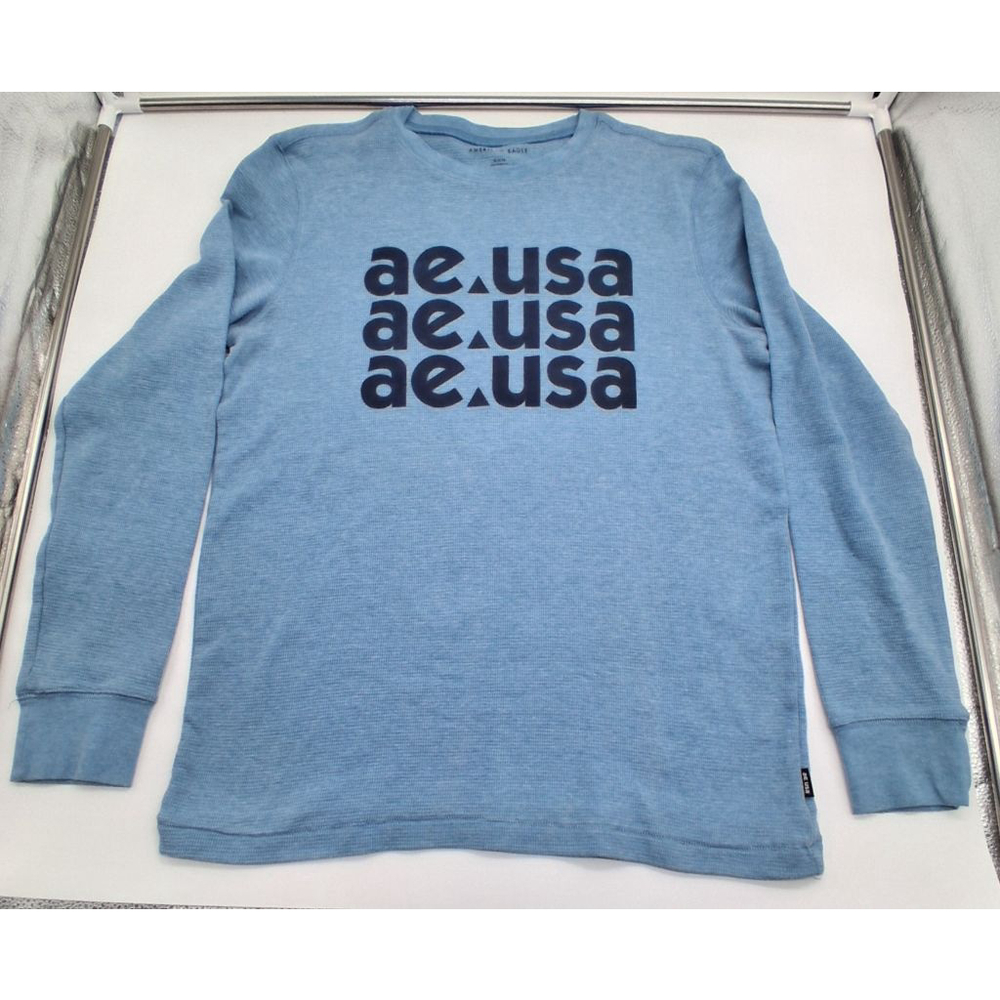American Eagle Outfitters Men’s Medium Blue Knit Thermal Long Sleeve Shirt.